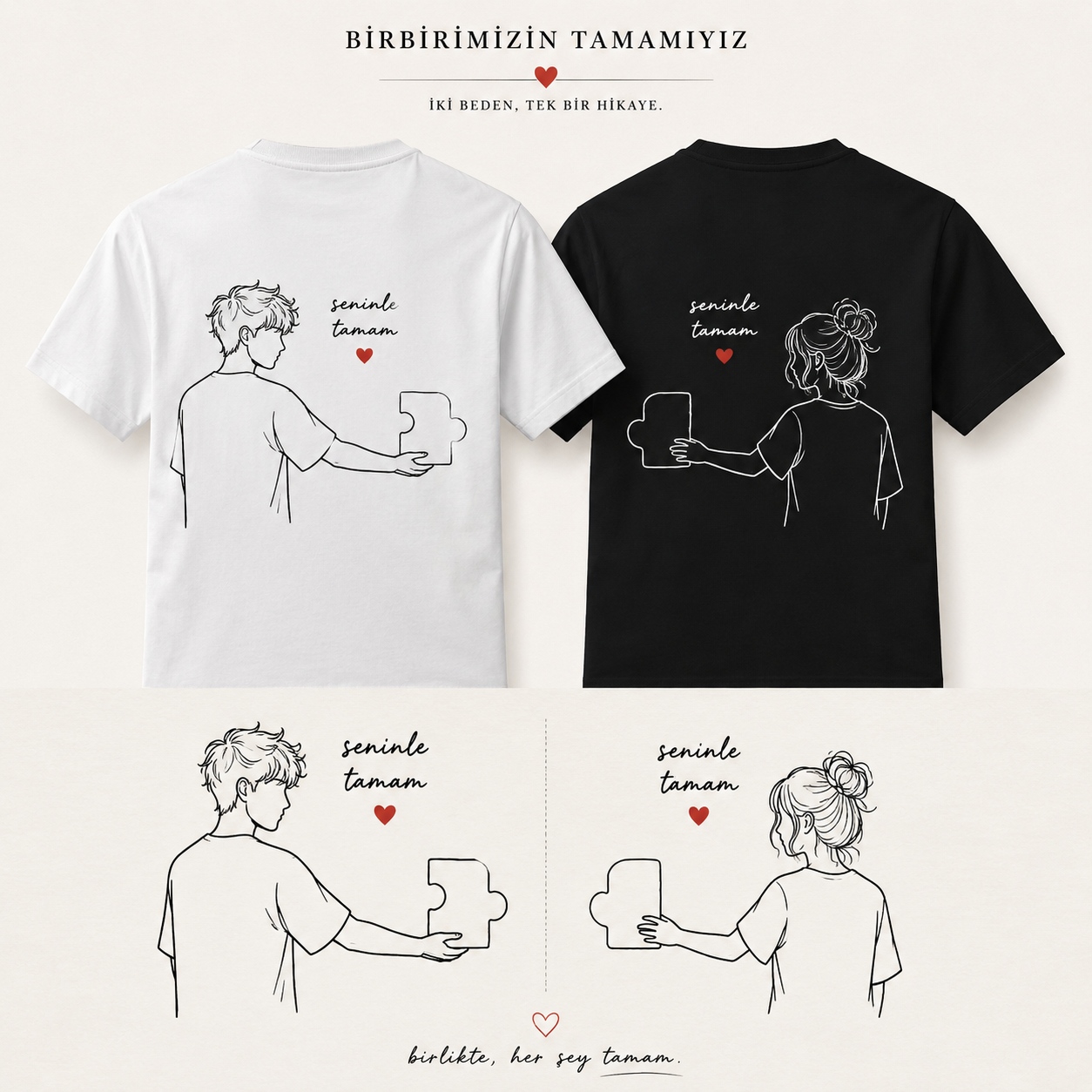 "Kalbimin Yarısı" Temalı T-Shirt , Sevgiilye Hediyelik