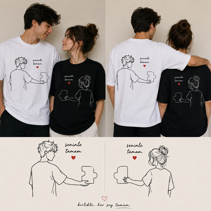 "Kalbimin Yarısı" Temalı T-Shirt , Sevgiilye Hediyelik